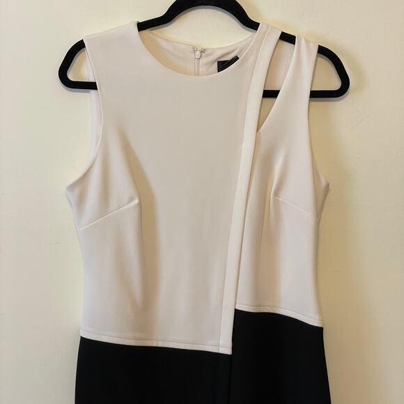 DKNY 4 black white fitted dress colorblock contemporary Corpcore midi pencil - Picture 2 of 7